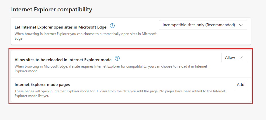 Configuring InternetExplorerIntegrationReloadInIEModeAllowed for IE Mode in Edge