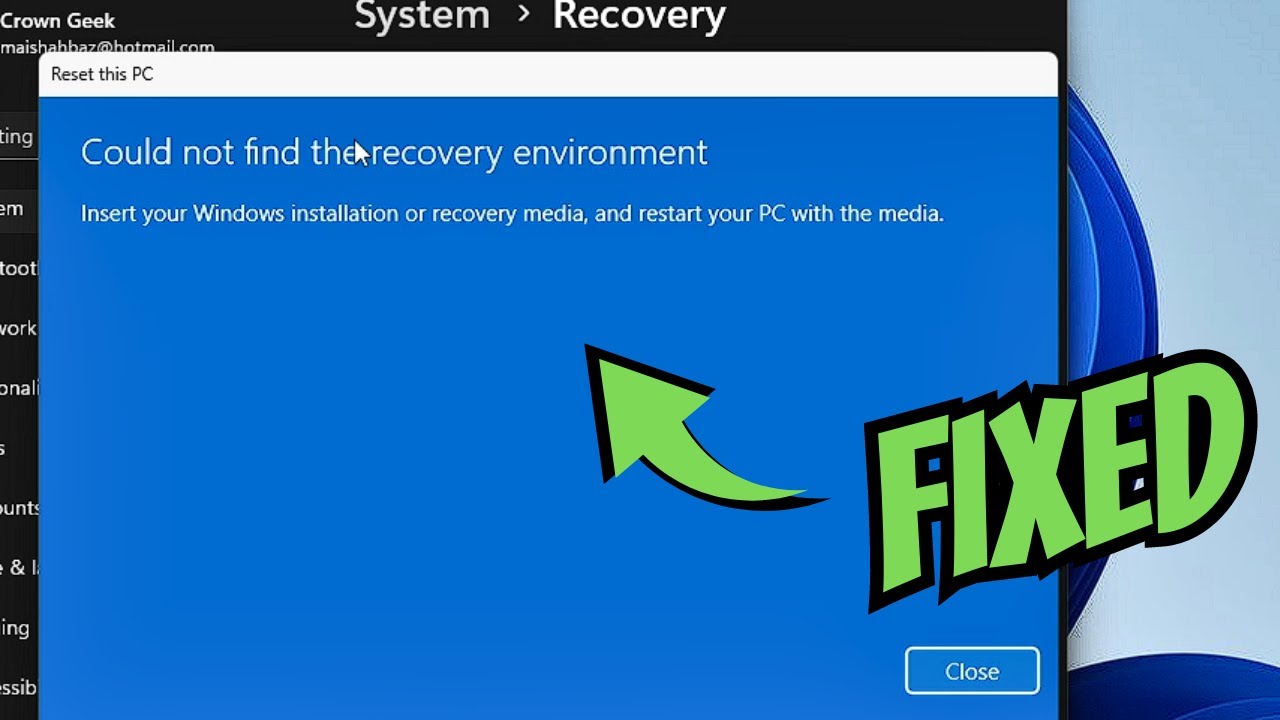 Resolve Windows Recovery Environment Image Not Found Issue