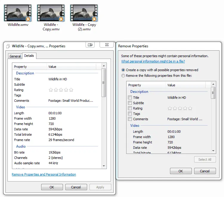 windows remove metadata from video