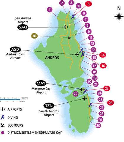 Explore Andros Bahamas with Our Interactive Map: Find the Top Sights, Restaurants, and Things to Do.